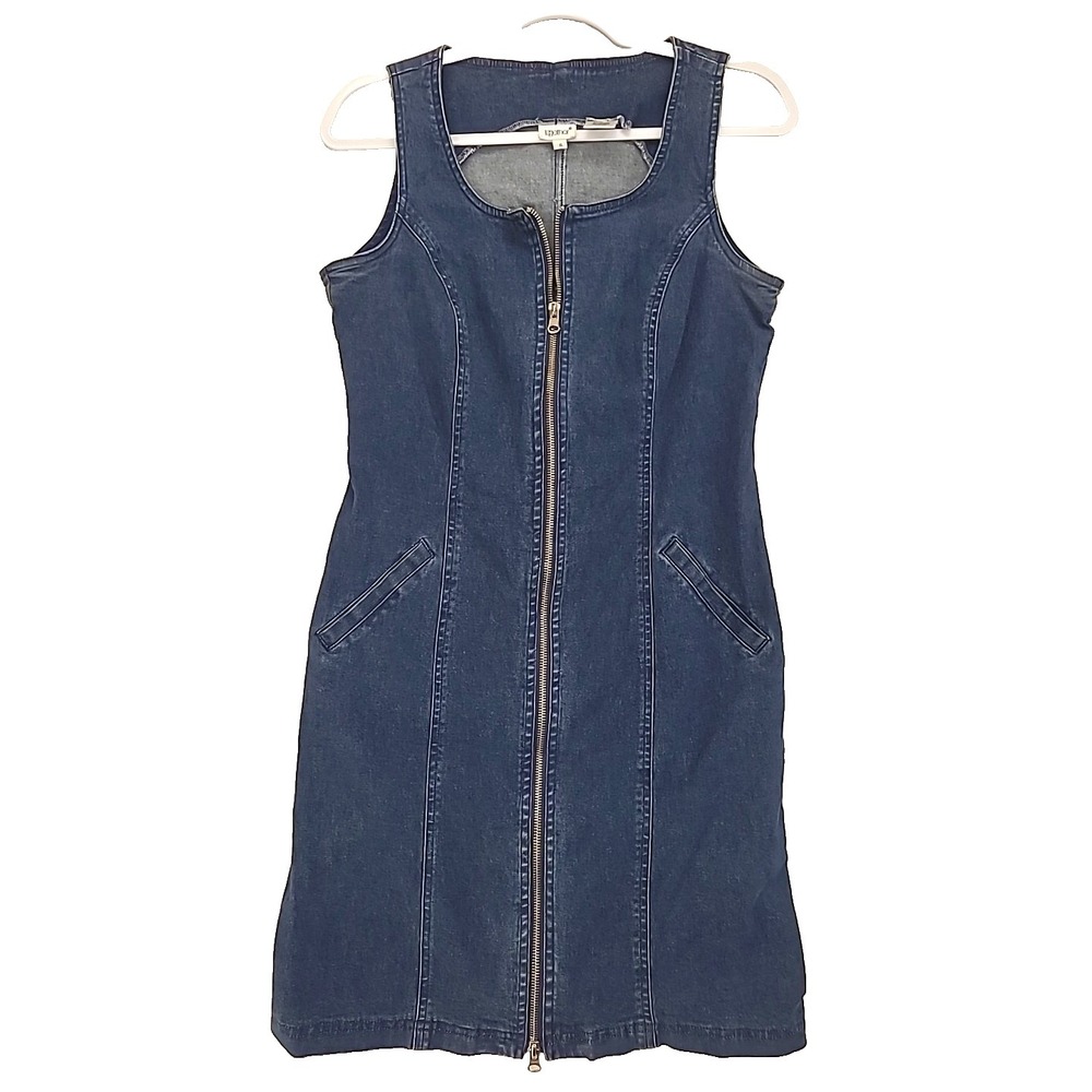Vtg 90s Denim Dress Full Zip Front Body Con Bikercore Party Festival Sz 6 Cotton
